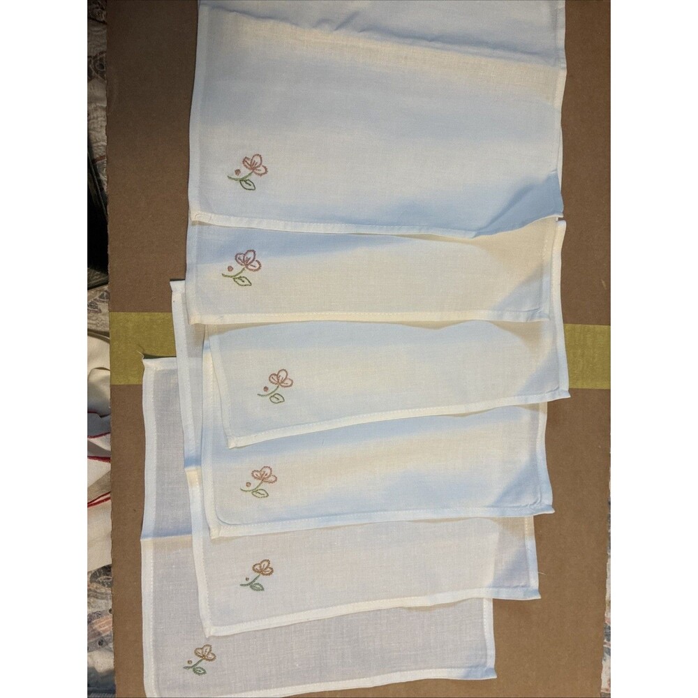 Vintage Embroidered Napkin White 10 X10 Grannychic Cottage Set 6 Cotton